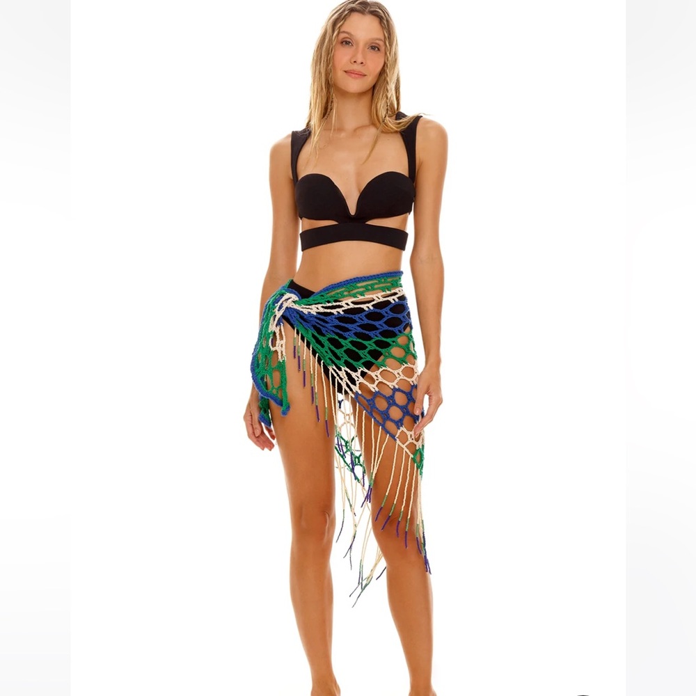 Agua Bendita Black Bikini with Blue and Green Sarong